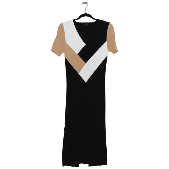 Fabrika Ribbed Midi Dress Black White & Beige Colorblock Size Large - Picture 1 of 8